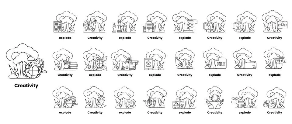 Set of illustrations in the concept of bombs and creativity in a line style Stock Illustration