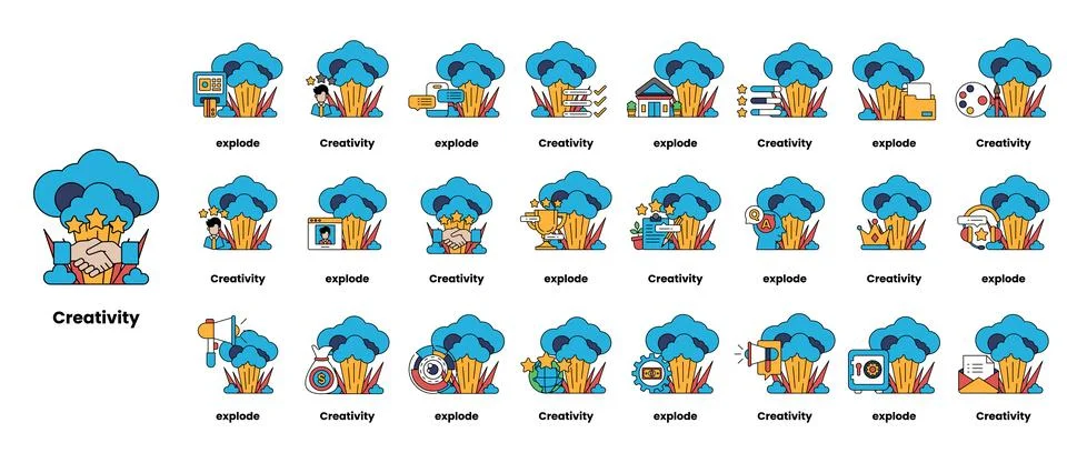 Set of illustrations in the concept of bombs and creativity in a line style Stock Illustration