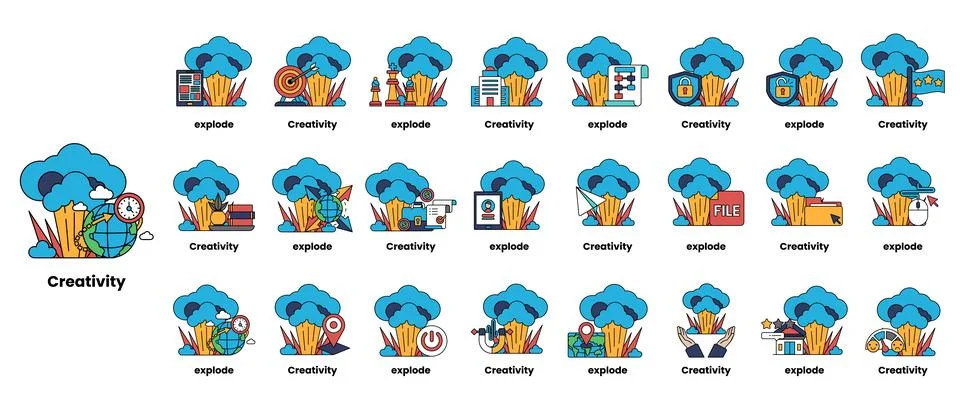 Set of illustrations in the concept of bombs and creativity in a line style Stock Illustration