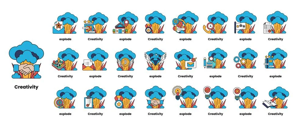 Set of illustrations in the concept of bombs and creativity in a line style Illustrazione stock