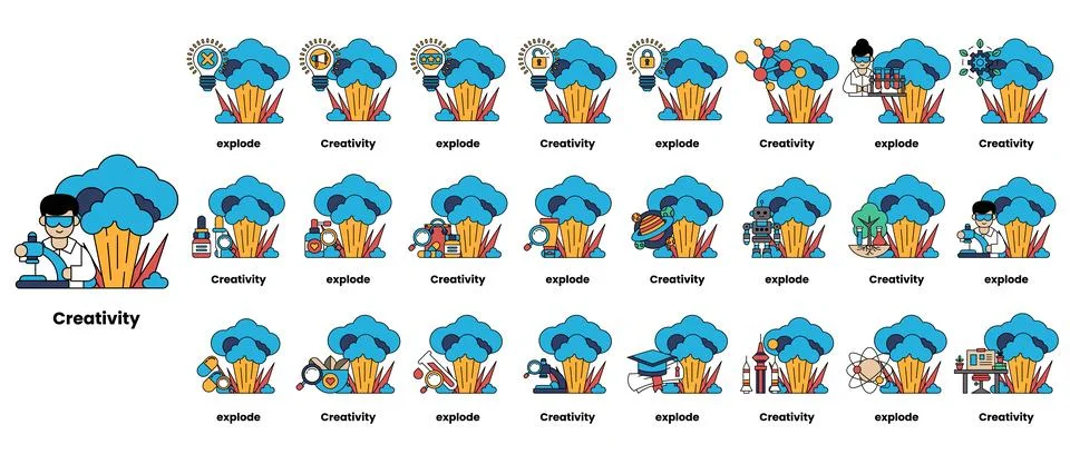 Set of illustrations in the concept of bombs and creativity in a line style Stock Illustration