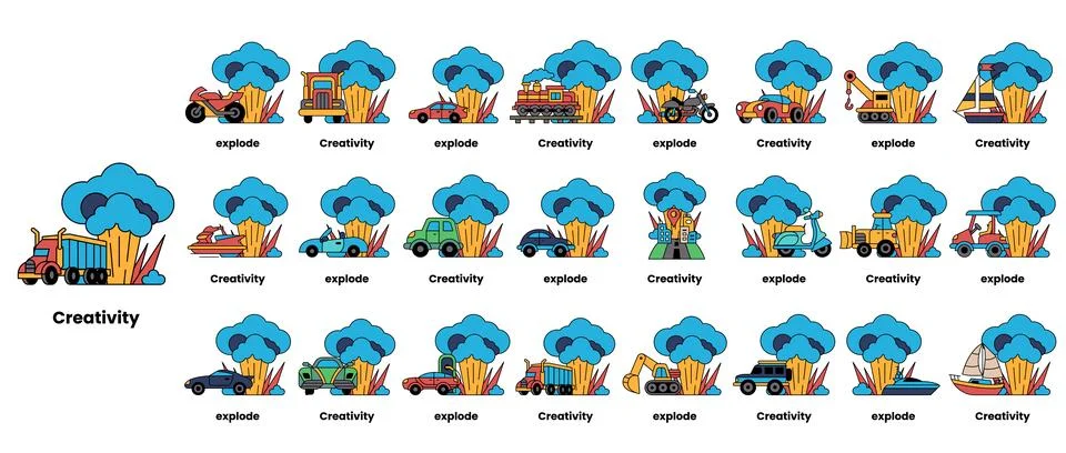 Set of illustrations in the concept of bombs and creativity in a line style Stock Illustration