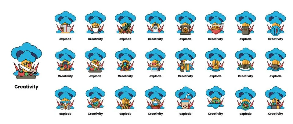 Set of illustrations in the concept of bombs and creativity in a line style Stock Illustration
