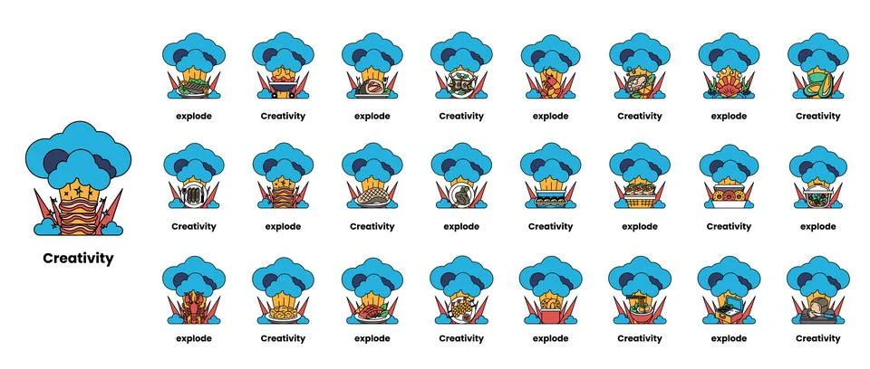 Set of illustrations in the concept of bombs and creativity in a line style Stock Illustration