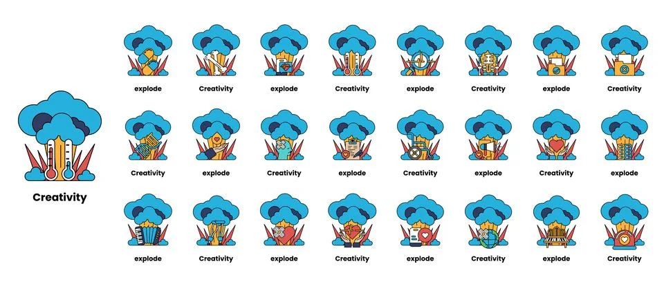 Set of illustrations in the concept of bombs and creativity in a line style Stock Illustration