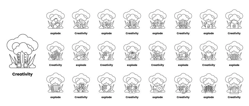 Set of illustrations in the concept of bombs and creativity in a line style Illustrazione stock