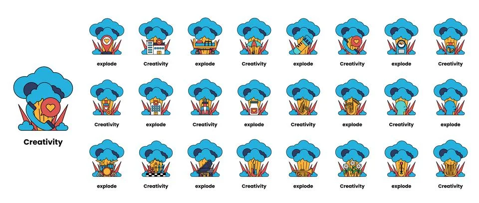 Set of illustrations in the concept of bombs and creativity in a line style Stock Illustration