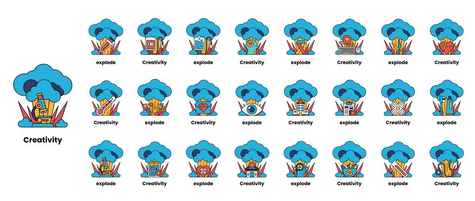 Set of illustrations in the concept of bombs and creativity in a line style Stock Illustration