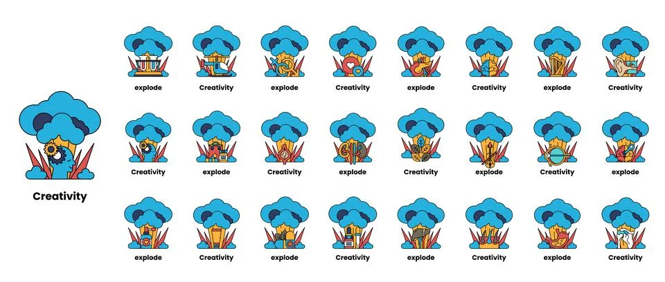 Set of illustrations in the concept of bombs and creativity in a line style Stock Illustration