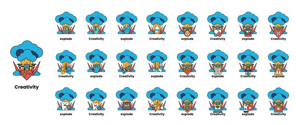 Set of illustrations in the concept of bombs and creativity in a line style Stock Illustration