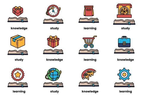 Set of illustrations in the concept of Books and knowledge in a line style イラスト素材
