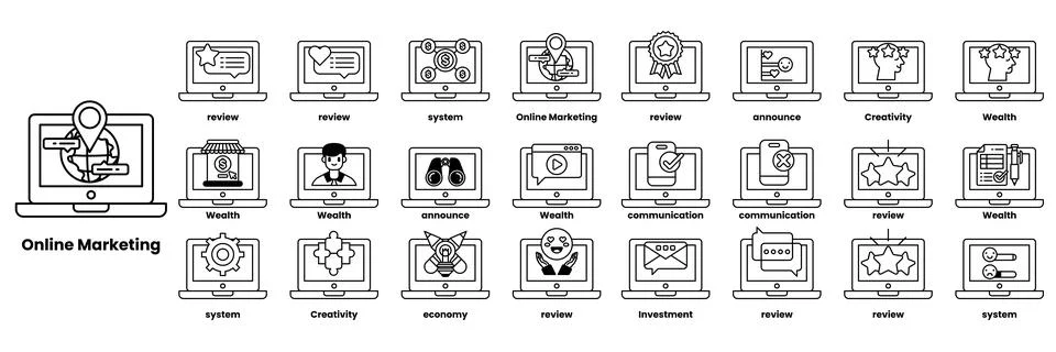 Set of illustrations in the concept of computers and business objects in li.. Stockillustratie