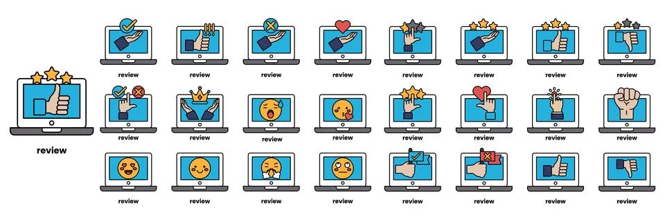 Set of illustrations in the concept of computers and business objects in li.. Stock Illustration