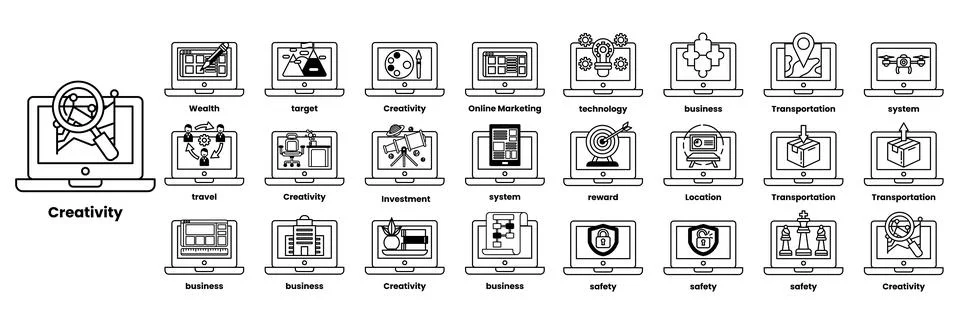 Set of illustrations in the concept of computers and business objects in li.. Stock Illustration