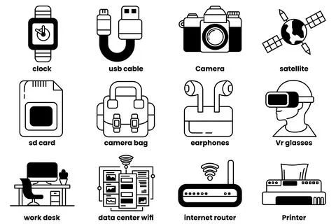 Set of illustrations in the concept of electronic devices in line drawing sty イラスト素材