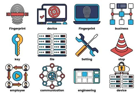 Set of illustrations in the concept of electronic devices in line style Illustrazione stock