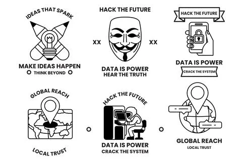 Set of illustrations in the concept of hackers and thieves in a line style Stock Illustration