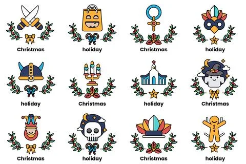 Set of illustrations in the concept of Halloween and holidays in a line style Stock Illustration