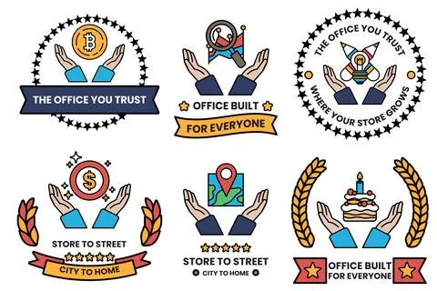 Set of illustrations in the concept of hands and business objects in line d.. Stock Illustration