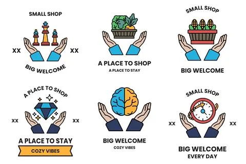 Set of illustrations in the concept of hands and business objects in line d.. Stock Illustration