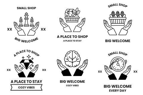 Set of illustrations in the concept of hands and business objects in line d.. Stock Illustration