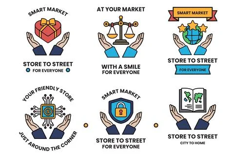Set of illustrations in the concept of hands and business objects in line d.. Stock Illustration