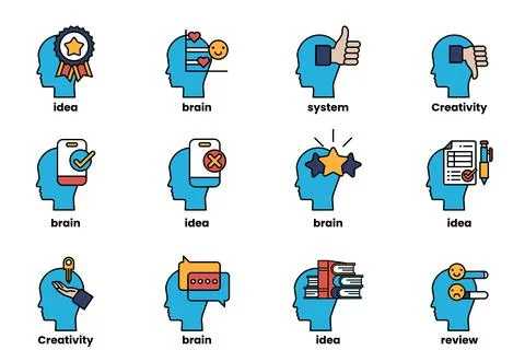Set of illustrations in the concept of a Head and Business in line style Stock Illustration