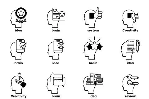 Set of illustrations in the concept of a Head and Business in line style Illustrazione stock
