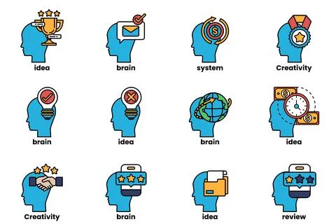 Set of illustrations in the concept of a Head and Business in line style Stock Illustration