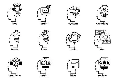 Set of illustrations in the concept of a Head and Business in line style Stock Illustration