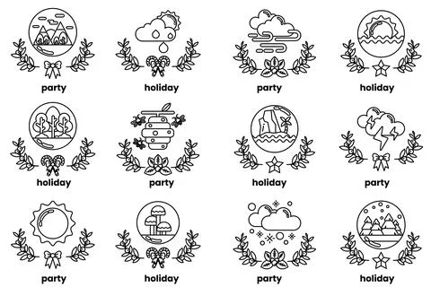 Set of illustrations in the concept of holiday objects in line art style Stock Illustration