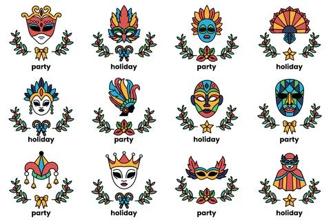 Set of illustrations in the concept of holiday objects in line art style Illustrazione stock