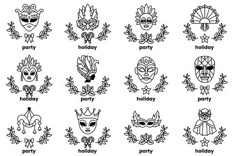 Set of illustrations in the concept of holiday objects in line art style Illustrazione stock