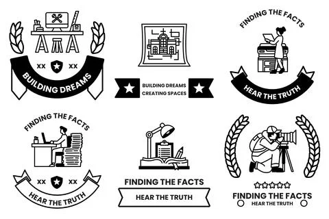 Set of illustrations in the concept of a journalist in a line drawing style Stock Illustration