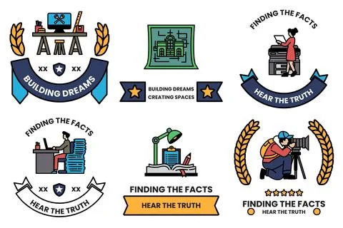 Set of illustrations in the concept of a journalist in a line drawing style Stock Illustration