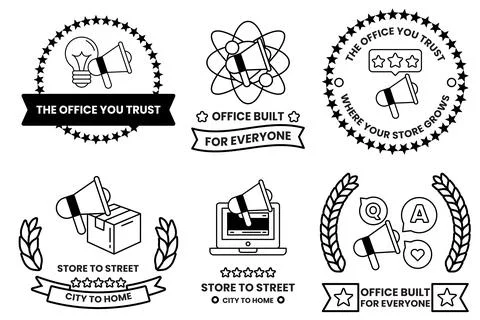 Set of illustrations in the concept of megaphones and business items in lin.. Ilustración de archivo