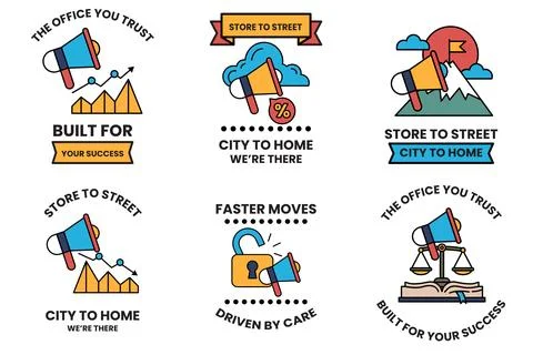 Set of illustrations in the concept of megaphones and business items in lin.. Ilustración de archivo