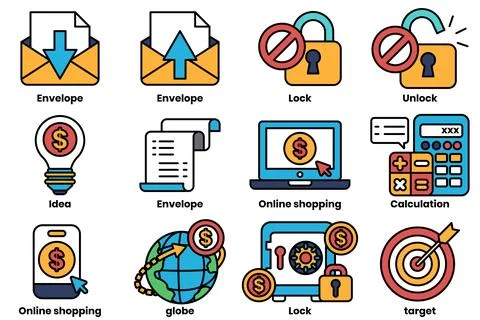 Set of illustrations in the concept of office items and business related th.. Stock-Illustration