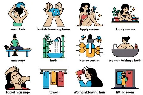 Set of illustrations in the concept of spa and beauty in line art style Illustrazione stock