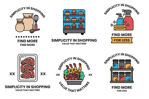 Set of illustrations in the concept of Supermarket in line drawing style Ilustración de archivo