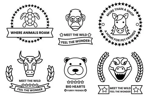 Set of illustrations in the concept of various animals in line drawing style Stock Illustration