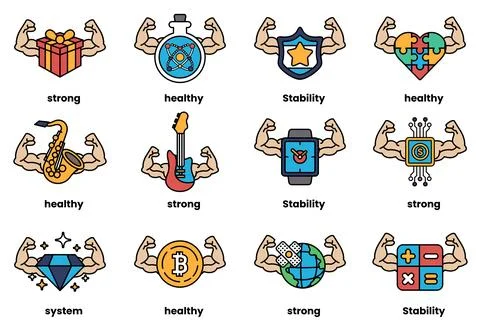 Set of illustrations in the concept of various equipment with arms in a lin.. Stock Illustration
