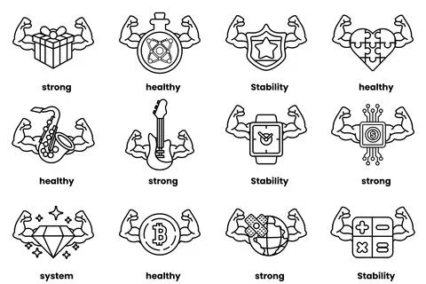 Set of illustrations in the concept of various equipment with arms in a lin.. Stock Illustration