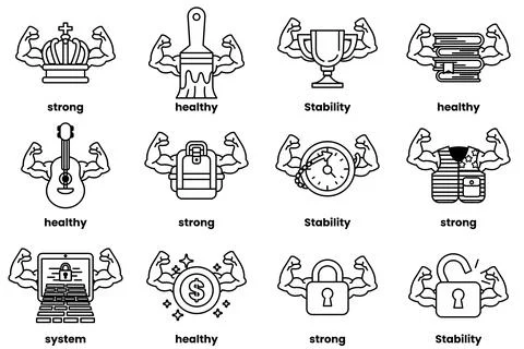 Set of illustrations in the concept of various equipment with arms in a lin.. Stock Illustration