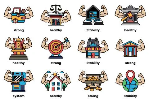 Set of illustrations in the concept of various equipment with arms in a lin.. Stock Illustration