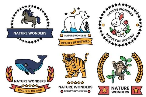 Set of illustrations in the concept of wild animals in line art style Stock Illustration