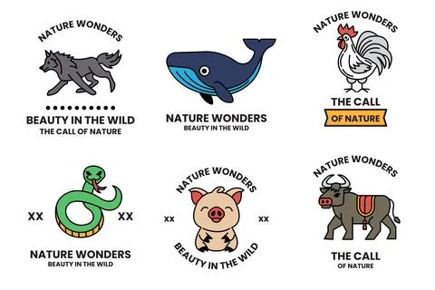 Set of illustrations in the concept of wild animals in line art style Illustrazione stock