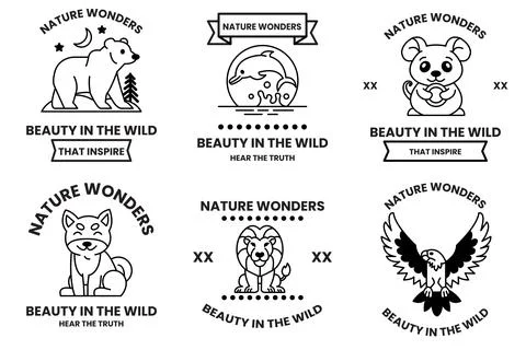 Set of illustrations in the concept of wild animals in line art style Stock Illustration