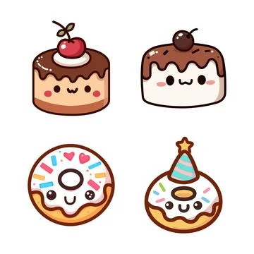 Set of illustrations of desserts and donuts Stock Illustration