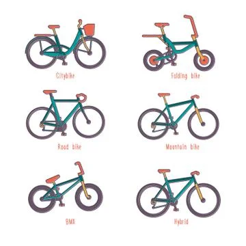 Set of illustrations different types bicycles Illustrazione stock